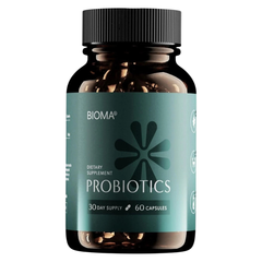 Bioma probiotics supplement bottle on a white background