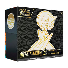 Pokémon Mega Evolution Elite Trainer Box packaging with Pokémon logo and character illustration.