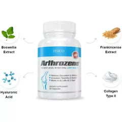 Bottle of Arthrozena dietary supplement with ingredients on a white background